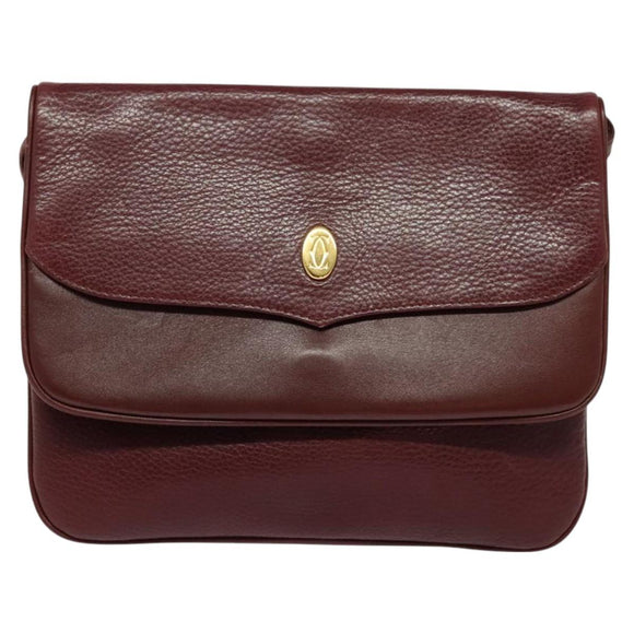 CARTIER Must Line Shoulder Bag Leather Bordeaux Gold Auth BA2960