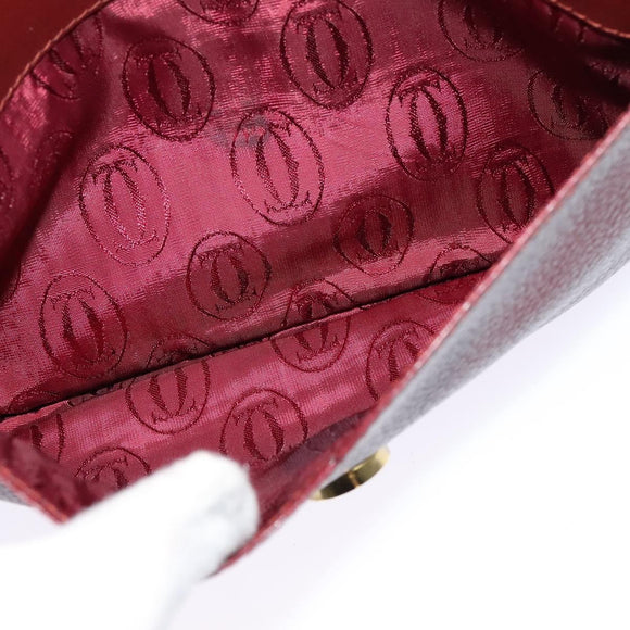 CARTIER Must Line Shoulder Bag Leather Bordeaux Gold Auth BA2960