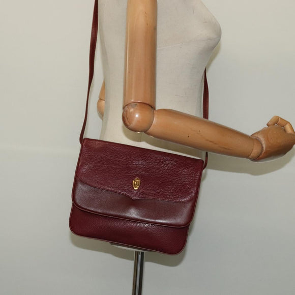 CARTIER Must Line Shoulder Bag Leather Bordeaux Gold Auth BA2960