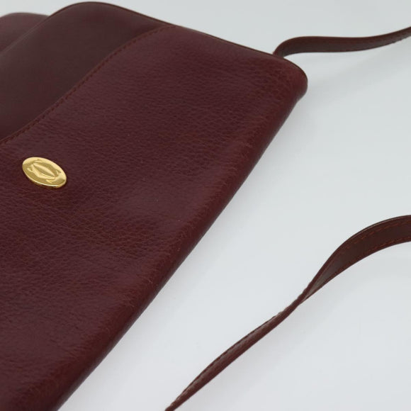 CARTIER Must Line Shoulder Bag Leather Bordeaux Gold Auth BA2960