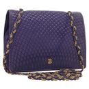 BALLY Quilted Shoulder Bag Leather Purple Gold Auth BA2961-1