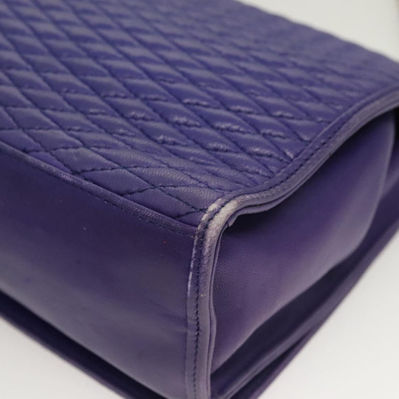 BALLY Quilted Shoulder Bag Leather Purple Gold Auth BA2961