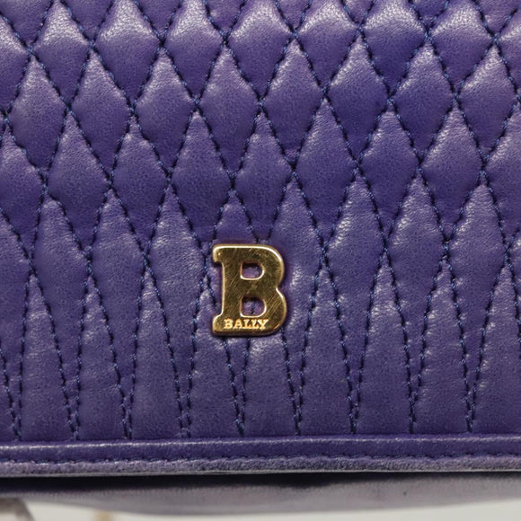 BALLY Quilted Shoulder Bag Leather Purple Gold Auth BA2961