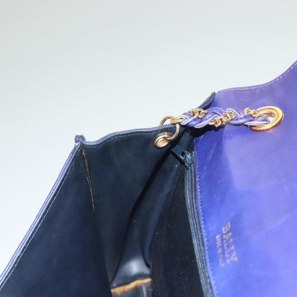 BALLY Quilted Shoulder Bag Leather Purple Gold Auth BA2961