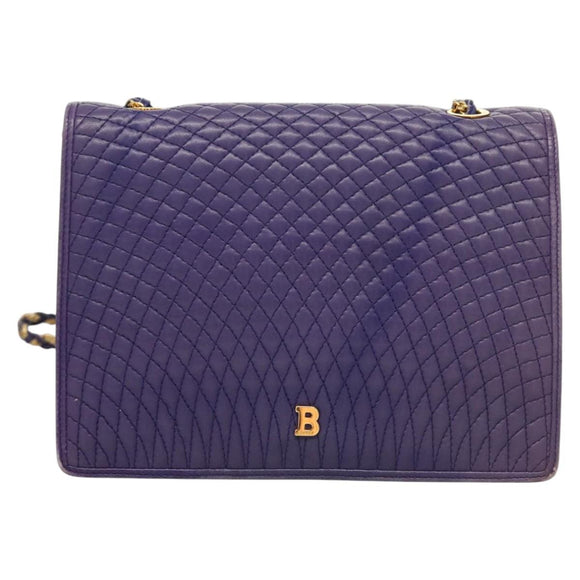 BALLY Quilted Shoulder Bag Leather Purple Gold Auth BA2961