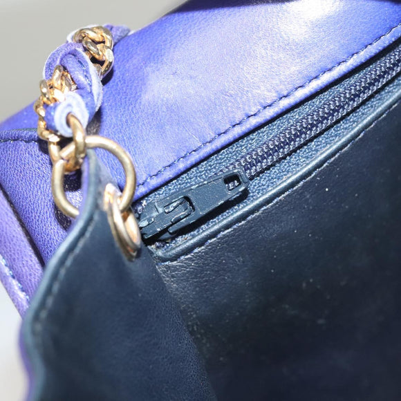 BALLY Quilted Shoulder Bag Leather Purple Gold Auth BA2961