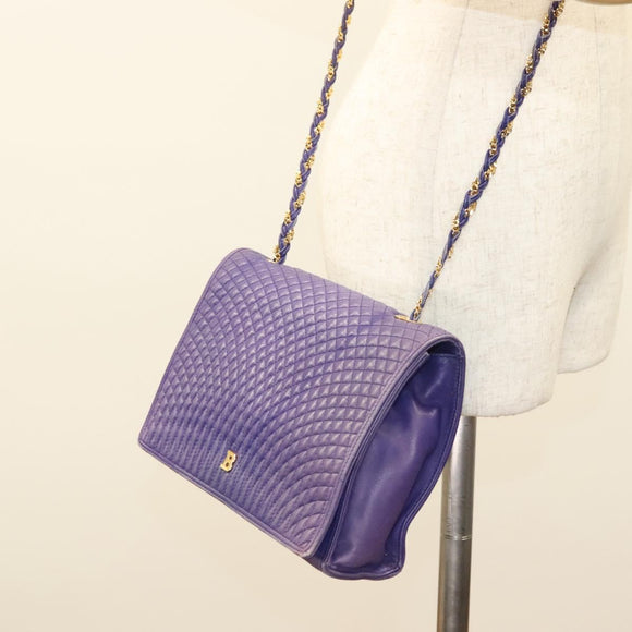 BALLY Quilted Shoulder Bag Leather Purple Gold Auth BA2961