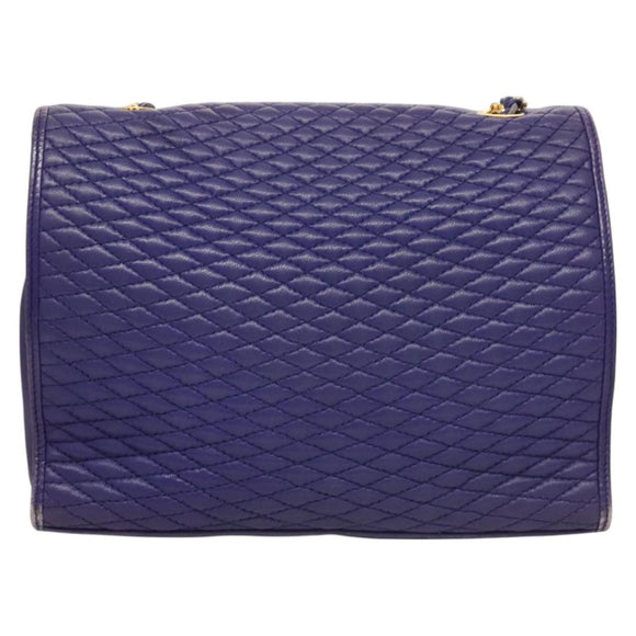 BALLY Quilted Shoulder Bag Leather Purple Gold Auth BA2961