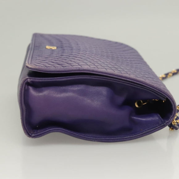 BALLY Quilted Shoulder Bag Leather Purple Gold Auth BA2961