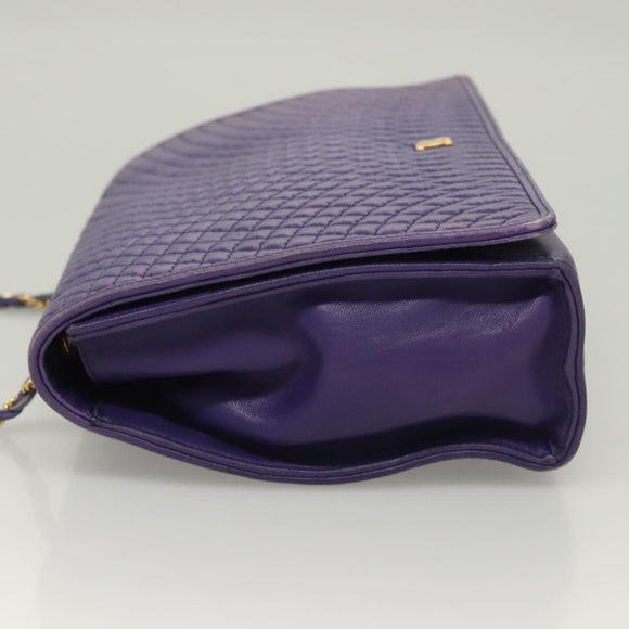 BALLY Quilted Shoulder Bag Leather Purple Gold Auth BA2961