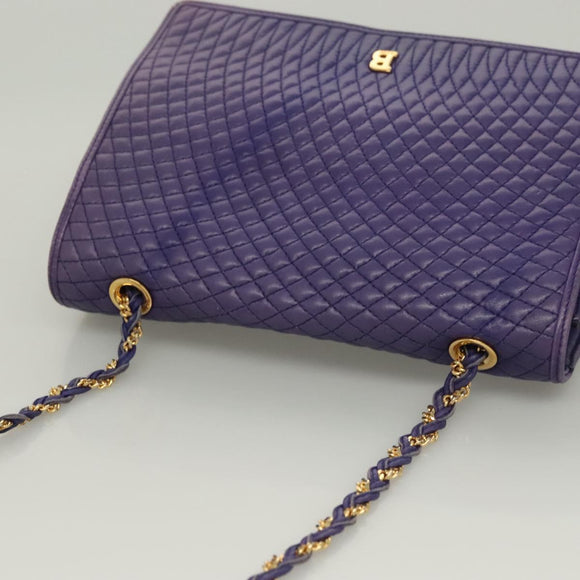 BALLY Quilted Shoulder Bag Leather Purple Gold Auth BA2961