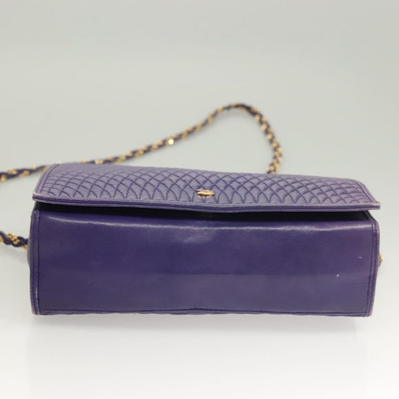 BALLY Quilted Shoulder Bag Leather Purple Gold Auth BA2961