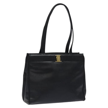 Salvatore Ferragamo Vera Tote Bag Embossed Leather Black Gold Auth BA2962