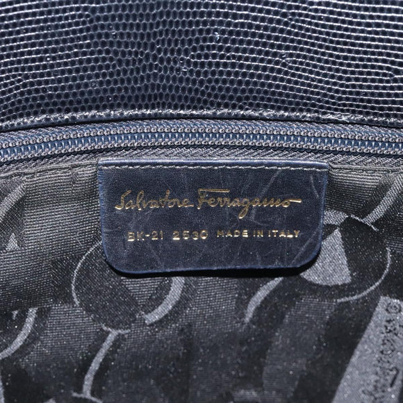 Salvatore Ferragamo Vera Tote Bag Embossed Leather Black Gold Auth BA2962