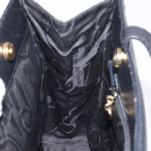 Salvatore Ferragamo Vera Tote Bag Embossed Leather Black Gold Auth BA2962