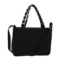 Salvatore Ferragamo Hand Bag Nylon 2way Black Silver Auth BA2963-1