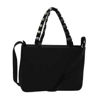 Salvatore Ferragamo Hand Bag Nylon 2way Black Silver Auth BA2963