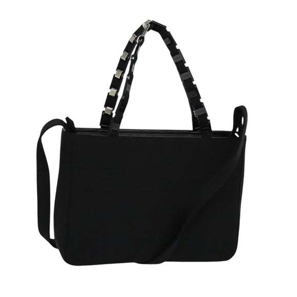 Salvatore Ferragamo Hand Bag Nylon 2way Black Silver Auth BA2963