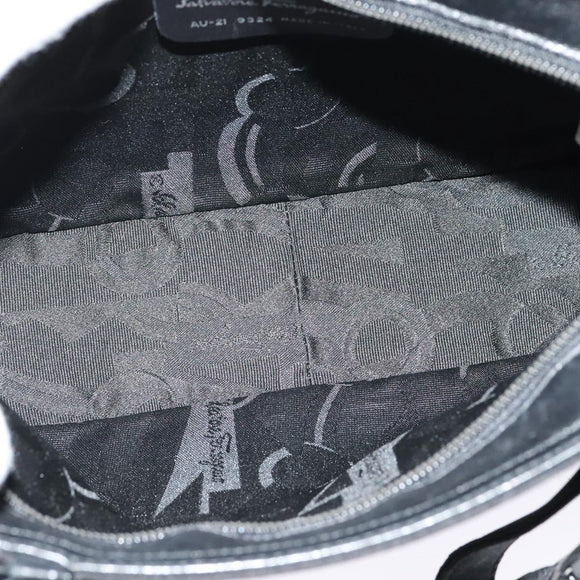 Salvatore Ferragamo Hand Bag Nylon 2way Black Silver Auth BA2963