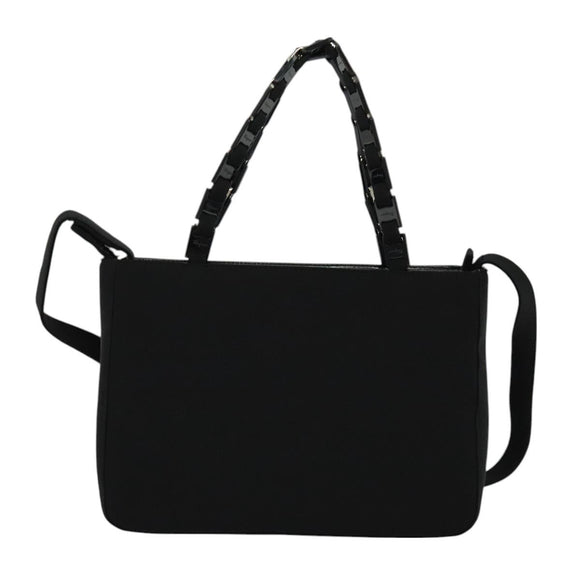 Salvatore Ferragamo Hand Bag Nylon 2way Black Silver Auth BA2963