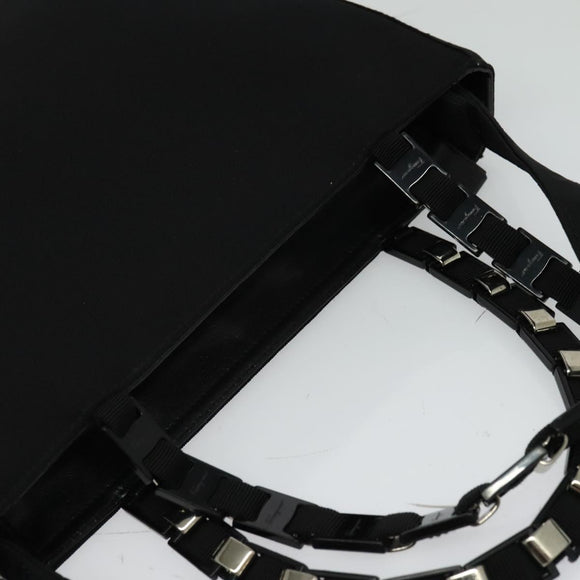 Salvatore Ferragamo Hand Bag Nylon 2way Black Silver Auth BA2963