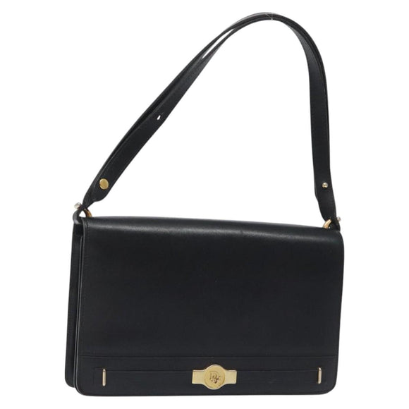 Christian Dior Shoulder Bag Leather Black Gold Auth BA2964