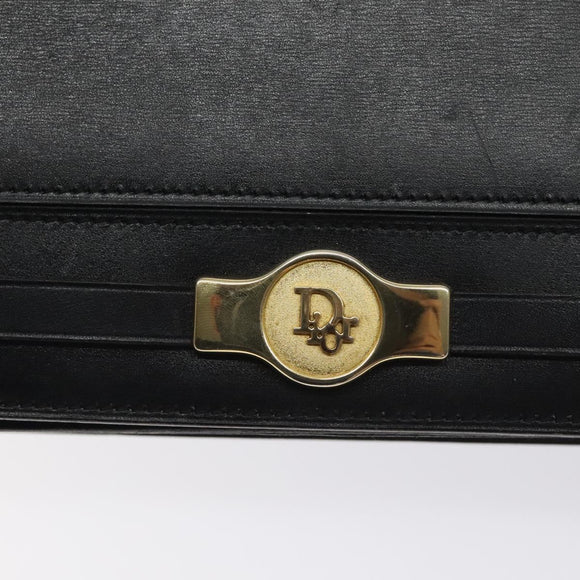 Christian Dior Shoulder Bag Leather Black Gold Auth BA2964