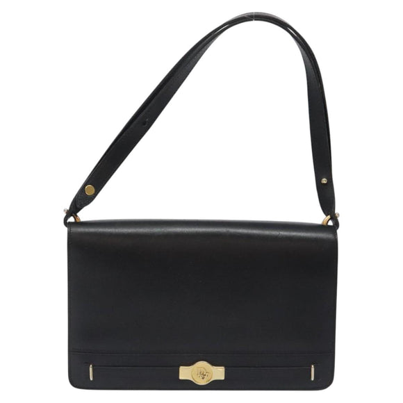 Christian Dior Shoulder Bag Leather Black Gold Auth BA2964