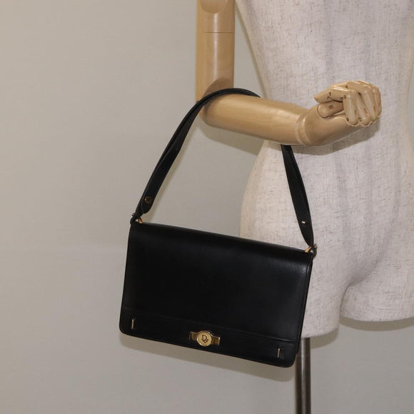Christian Dior Shoulder Bag Leather Black Gold Auth BA2964