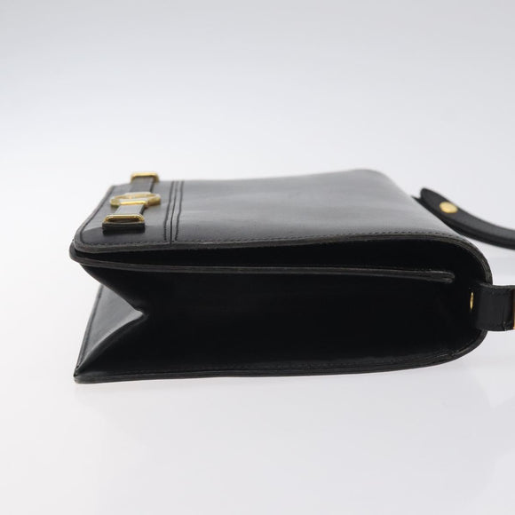 Christian Dior Shoulder Bag Leather Black Gold Auth BA2964