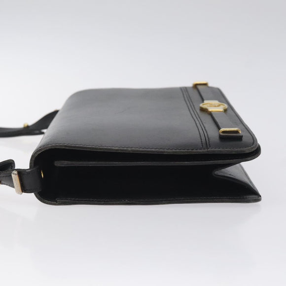 Christian Dior Shoulder Bag Leather Black Gold Auth BA2964