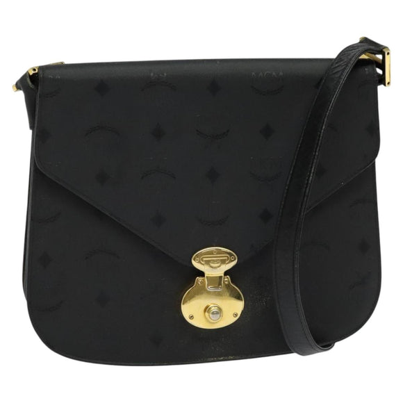 MCM Vicetos Logogram Shoulder Bag PVC Black Gold Auth BA2965