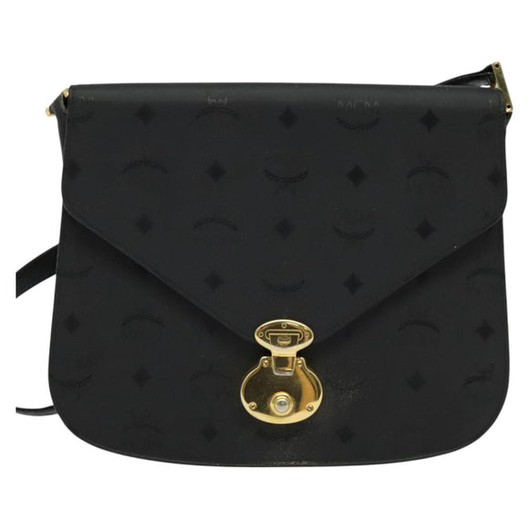 MCM Vicetos Logogram Shoulder Bag PVC Black Gold Auth BA2965