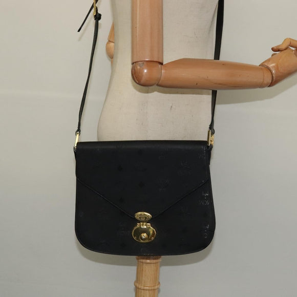 MCM Vicetos Logogram Shoulder Bag PVC Black Gold Auth BA2965
