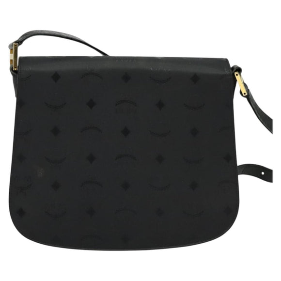 MCM Vicetos Logogram Shoulder Bag PVC Black Gold Auth BA2965