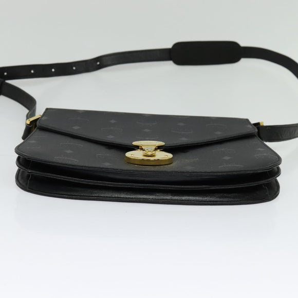 MCM Vicetos Logogram Shoulder Bag PVC Black Gold Auth BA2965