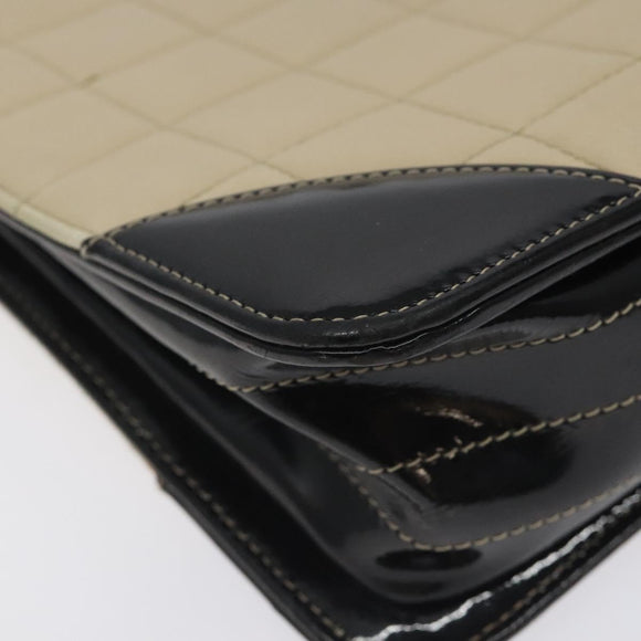 CHANEL Choco Bar Chain Tote Bag Leather Beige Gold CC Auth BA2968