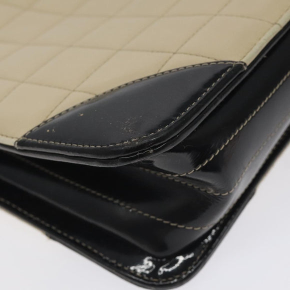 CHANEL Choco Bar Chain Tote Bag Leather Beige Gold CC Auth BA2968