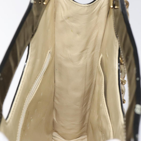 CHANEL Choco Bar Chain Tote Bag Leather Beige Gold CC Auth BA2968