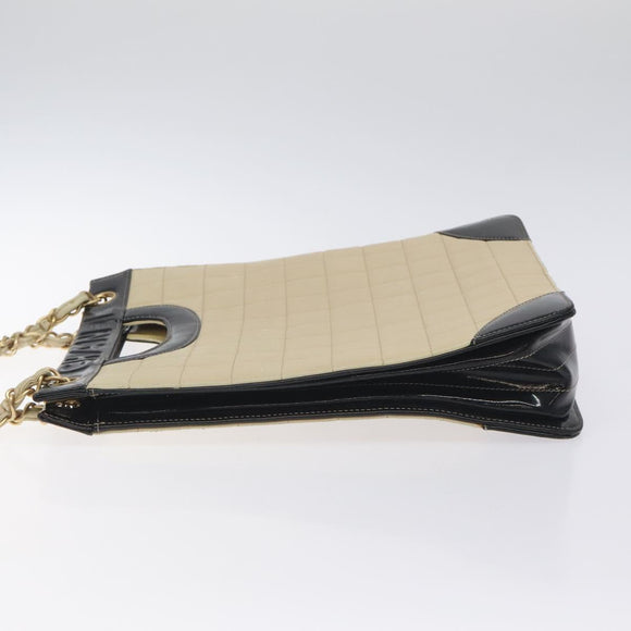 CHANEL Choco Bar Chain Tote Bag Leather Beige Gold CC Auth BA2968