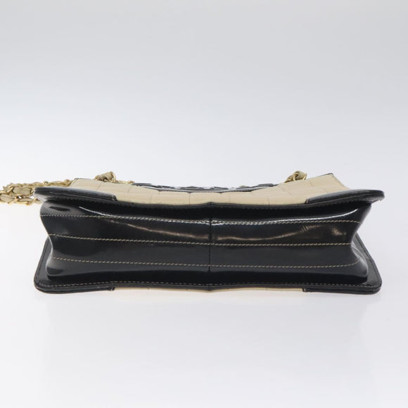 CHANEL Choco Bar Chain Tote Bag Leather Beige Gold CC Auth BA2968