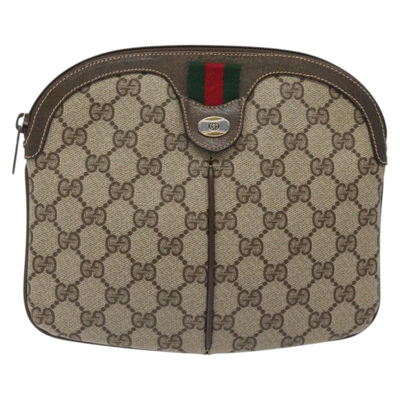GUCCI GG Supreme Web Sherry Line Bag PVC Beige Gold 904 02 047 Auth BA2975