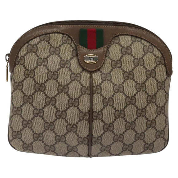 GUCCI GG Supreme Web Sherry Line Bag PVC Beige Gold 904 02 047 Auth BA2977