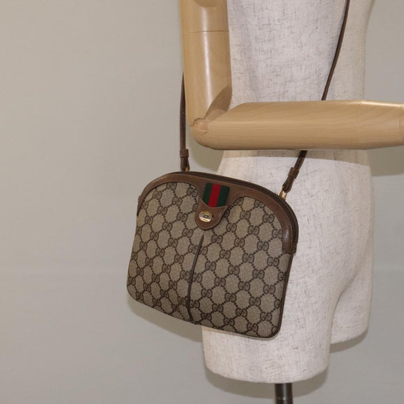 GUCCI GG Supreme Web Sherry Line Bag PVC Beige Gold 904 02 047 Auth BA2977