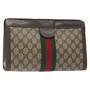GUCCI GG Supreme Web Sherry Line Clutch Bag PVC Beige 89 01 002 Auth BA2979-1