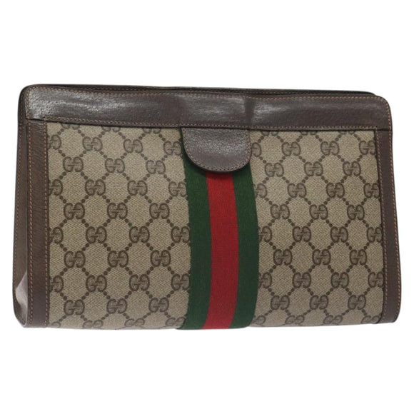GUCCI GG Supreme Web Sherry Line Clutch Bag PVC Beige 89 01 002 Auth BA2979