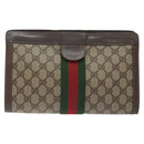GUCCI GG Supreme Web Sherry Line Clutch Bag PVC Beige 89 01 002 Auth BA2979-13