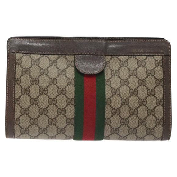 GUCCI GG Supreme Web Sherry Line Clutch Bag PVC Beige 89 01 002 Auth BA2979