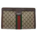 GUCCI GG Supreme Web Sherry Line Clutch Bag PVC Beige 89 01 002 Auth BA2979-2