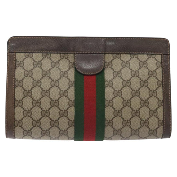 GUCCI GG Supreme Web Sherry Line Clutch Bag PVC Beige 89 01 002 Auth BA2979